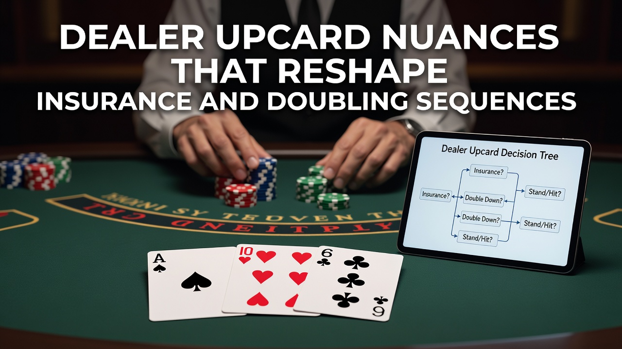 Blackjack table layout showing dealer upcard positions and player decision zones