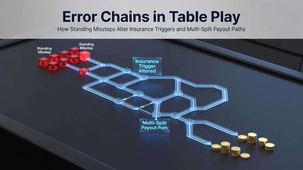 Blackjack table layout showing player hand decisions and insurance bet placement areas