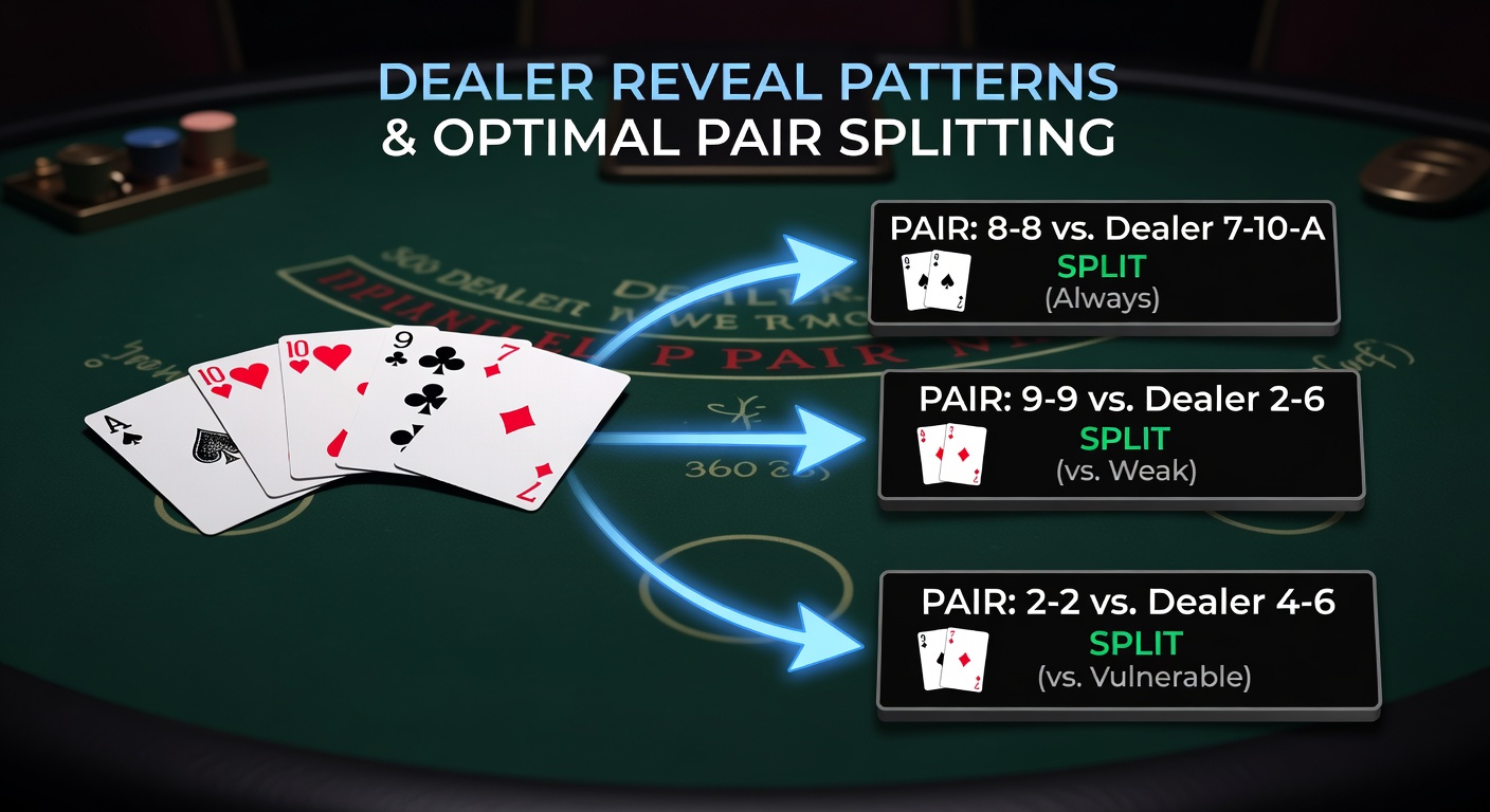 Close-up of blackjack dealer revealing hole card after player split decision