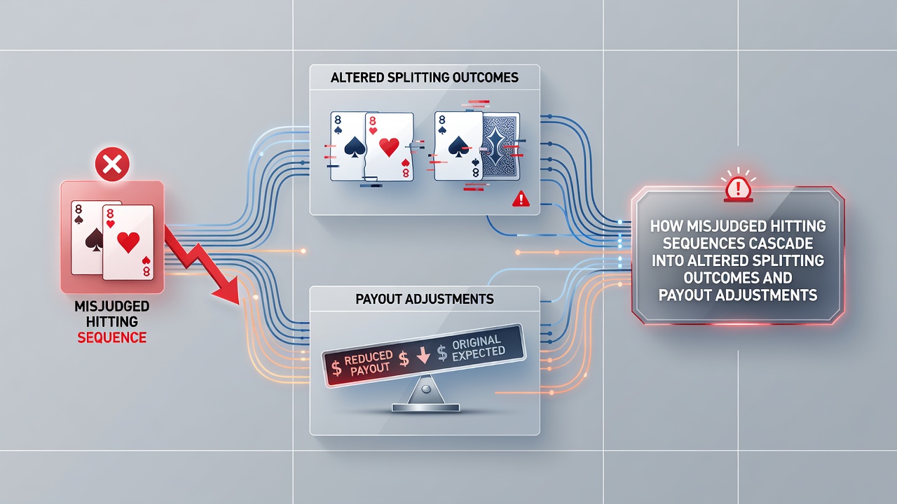 Blackjack table showing player hands with cards in sequence during a multi-hand round
