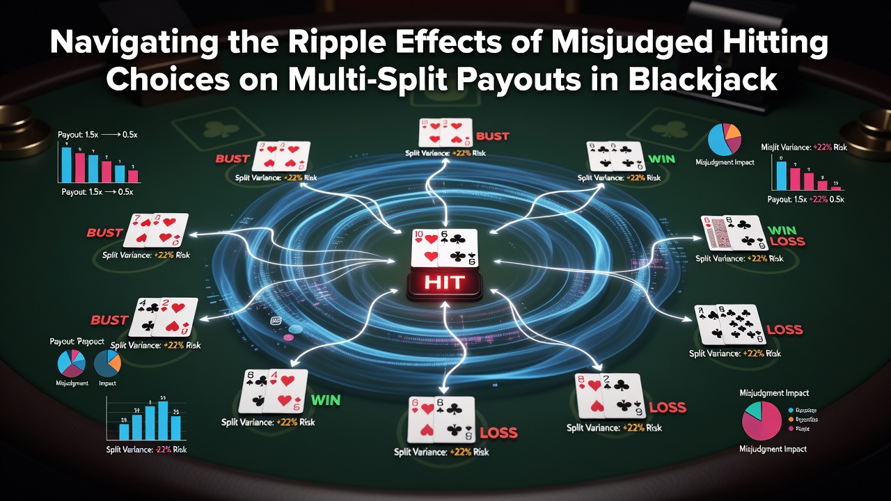 Blackjack table layout showing multiple split hands with dealer upcard visible