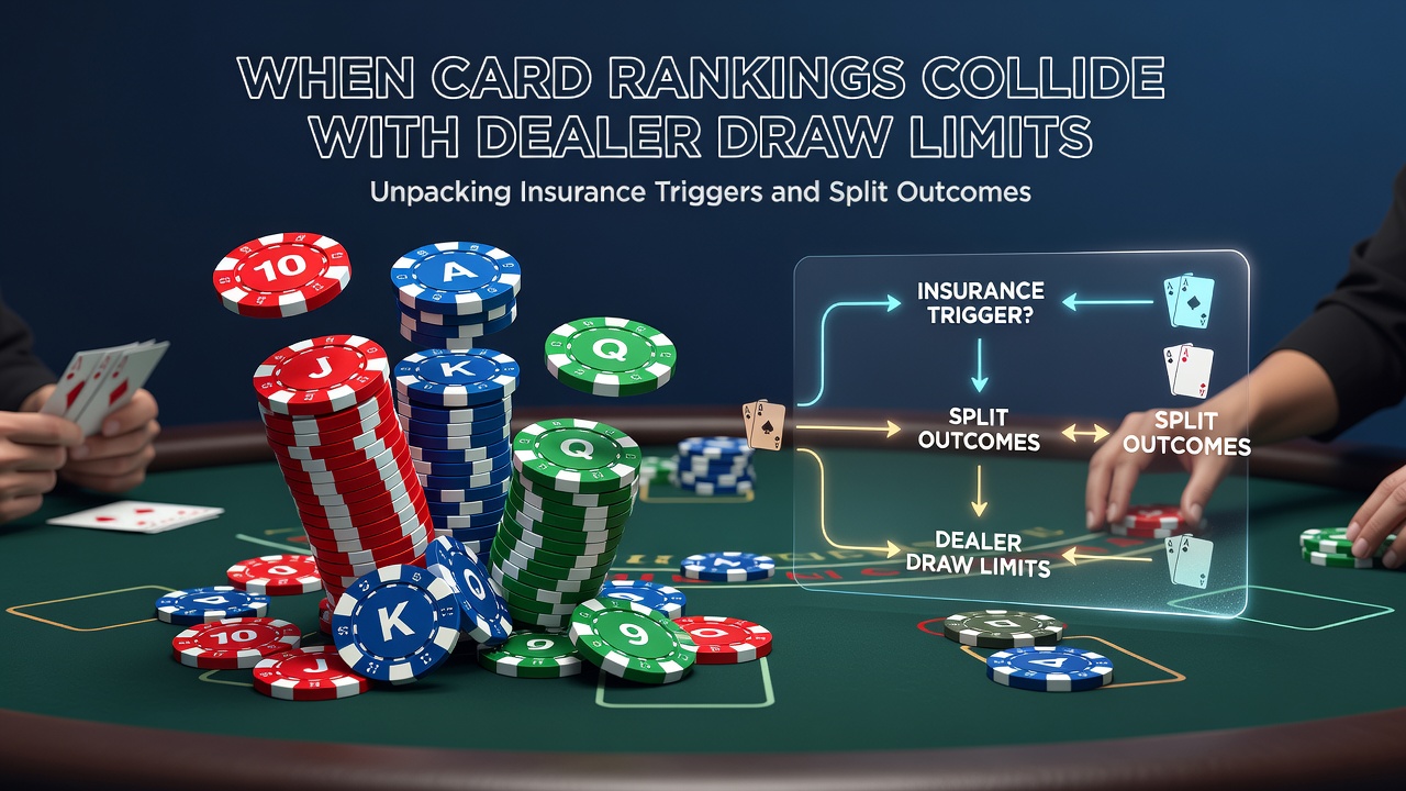 Blackjack table layout illustrating card rankings alongside dealer draw boundaries